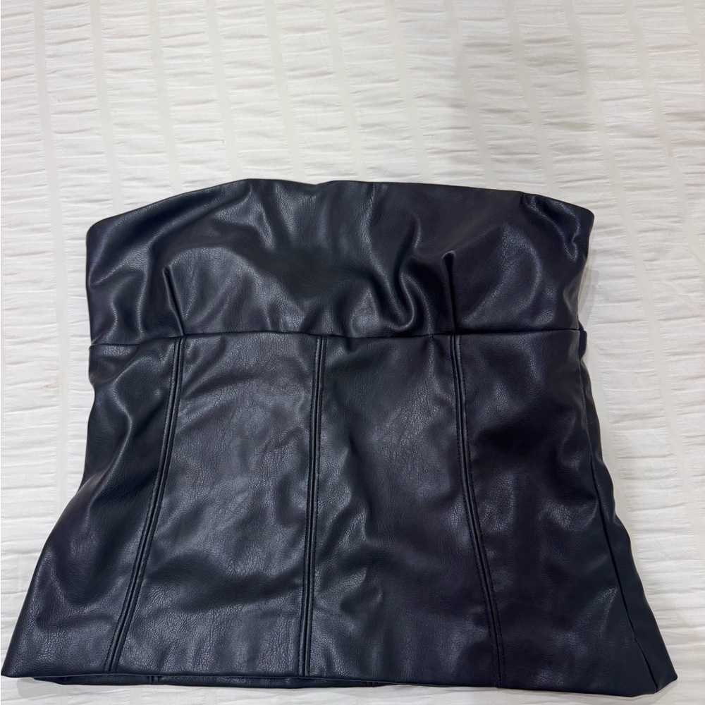 Black Strapless Leather Top